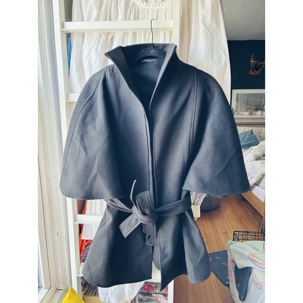 Tahari Womens Cape Capelet Wrap Coat Black L